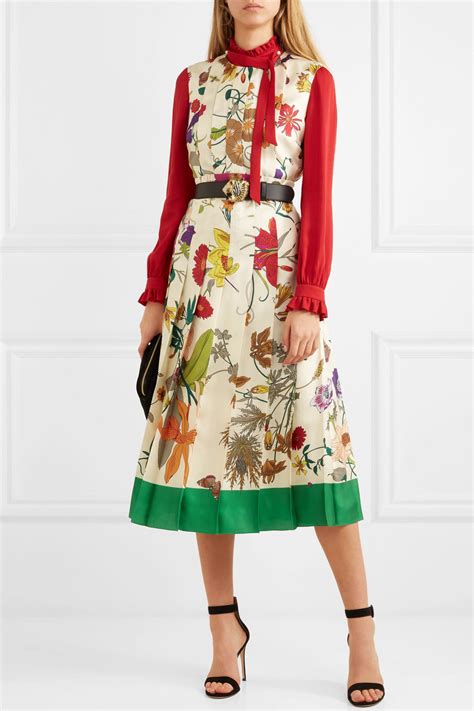 gucci green dress with flowers|Gucci midi dresses.